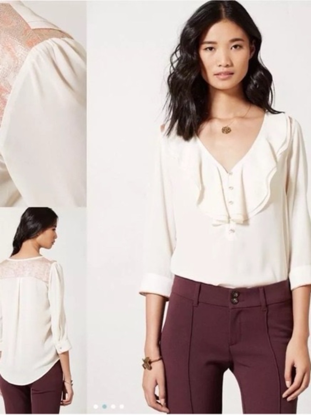 HD in Paris Women's Cream Ruffled V-Neck Blouse